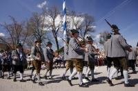 Members of the Schuetzenverein in the town of Putzbrunn join the procession during the Maibaumfest.