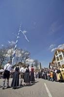 Dancing is part of the Maibaumfest celebrations in the town of Putzbrunn, Southern Bavaria.