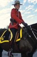 An RCMP member from the academy in Regina, Saskatchewan on a horse during a ceremony.