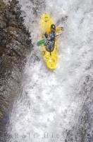 A kayaker descends the Sauth deth Pish, a popular kayaking sport in the Pyrenees, Spain.
