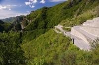 A scenic road eternally ascends in zig zags in the Vallee de la Bevera to the Col de Brouis in the Alpes Maritimes, Provence, France.