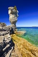 Beautiful sea stack formation, called the Flowerpot on Flowerpot Island in Lake Huron in Fathom Five National Marine Park.