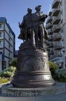 The Lewis and Clark Statue near the beach in the coastal town of Seaside in Oregon, USA.