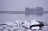 Along the coastline of the Hudson Bay in Bird Cove in Churchill, Manitoba sits the shipwreck of the M/V Ithaca.