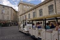 The small train travels the streets of Avignon in Vaucluse, Avignon in France, Europe.
