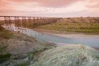Crossing over the Oldman River the historic High Level Bridge leads into the heart of Lethbridge in Alberta, Canada.