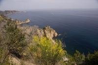The Mediterranean Sea laps at the Spanish Coast at the Costa Brava area of Catalonia in Spain.