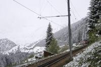 Every where you look around the mountain passes of Switzerland, snow blankets the landscape and train transportation is the easiest route to take.