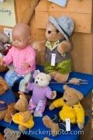A teddy bear display and one baby at the market stalls at the Christmas Markets in Hexenagger Castle in Bavaria, Germany.