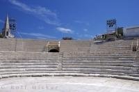 The Theatre Antique in Arles, France in Europe is a historic Roman theatre that has seating for approximately 10,000 people.