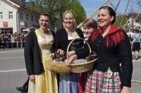 Ladies at the Maibaumfest wearing traditional Bavarian dresses called dirndls in Putzbrunn, Germany.