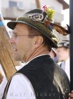 Traditional Bavarian hats are worn by gentlemen at special events like this Maibaumfest in Putzbrunn, Germany.