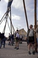 The traditional event of the raising of the May Tree pole in Putzbrunn, Germany.