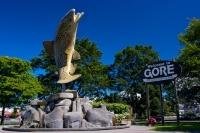 The town of Gore, Southland on the South Island of New Zealand is known as the World Capital of Brown Trout Fishing as this statue shows.