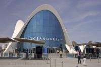 The entrance to the L'Oceanografic in the City of Valencia in Spain, Europe allows you into a magnificent aquarium full of a vast amount of underwater life.