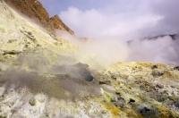 On the active volcano of White Island in NZ, visitors will view many openings where sulfurous gas and steam are still being emitted.