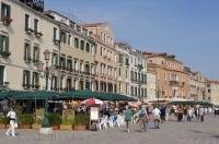 Markets along the Riva degli Schiavoni waterfront promenade in Venice, Italy in Europe.