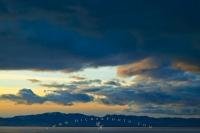 The weather was changing as the clouds rolled in over Great Salt Lake during sunset in Utah.