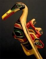 An Oyster Catcher rattle on display at the West Coast native art gallery of Just Art in Port McNeill on Northern Vancouver Island.