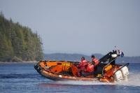 A rigid hull Zodiac used by the Canadian Coast Guard off the coast of British Columbia.