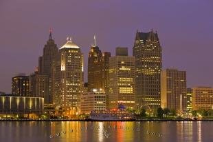 photo of Detroit River And City Skyline At Dusk Michigan USA