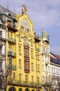 photo of Yellow Front Facade Grand Hotel Evropa Prague