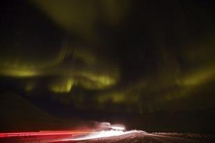 photo of northern lights road