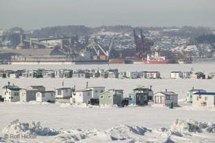 photo of fishing shanties quebec