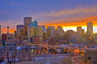 photo of Winter Sunset City Skyline Picture Calgary Alberta