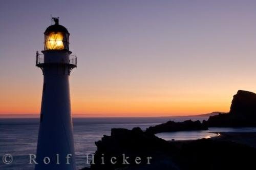 Photo: 
Colorful Sunset Castlepoint Lighthouse New Zealand