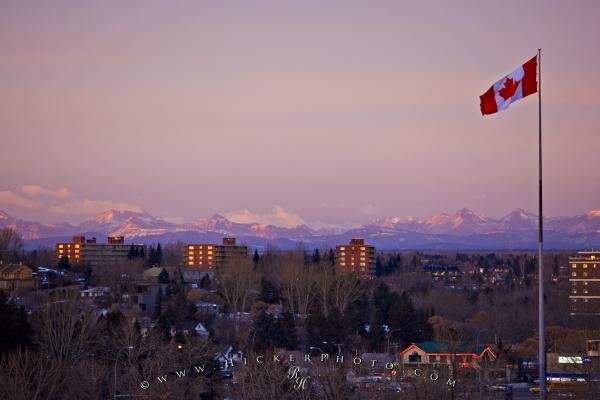 Photo: 
Calgary Rocky Mountain Sunset with Canadian Flag