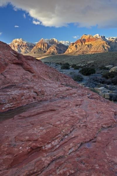 Photo: 
Desert Landscape Snow Covered Mountains
