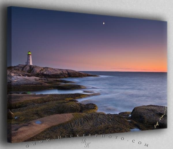 Photo: 
Peggys Cove Lighthouse with Moon Canvas Fine Art Photo