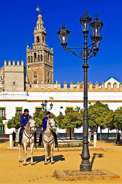 Photo: 
Policemen Horseback Seville Spain