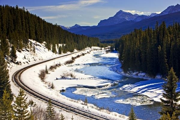Photo: 
Winter Landscape Bow River Railway Tracks